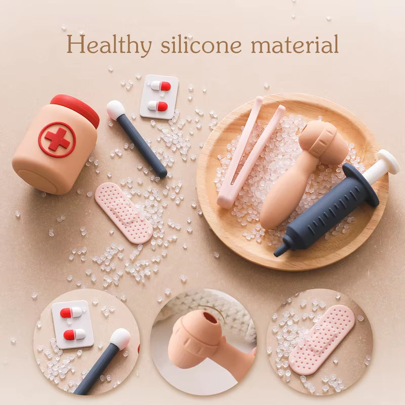 Doctor Toys Pretend Silicone Play Doctor Kit Food Grade Safety Nurse Set for Girls Boys Toddler Games Learning Toy Baby‘S Gift