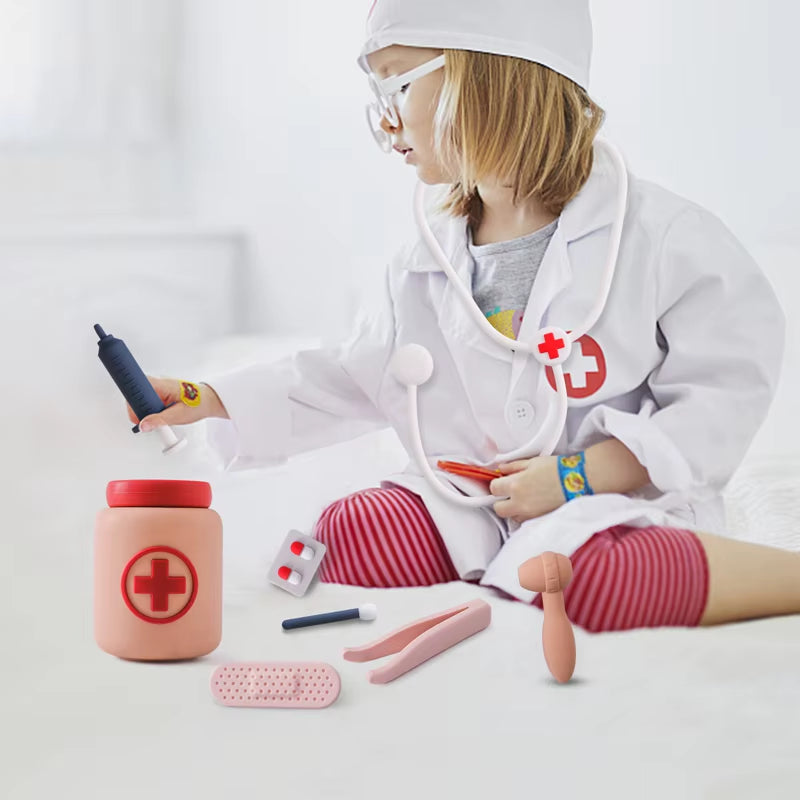 Doctor Toys Pretend Silicone Play Doctor Kit Food Grade Safety Nurse Set for Girls Boys Toddler Games Learning Toy Baby‘S Gift