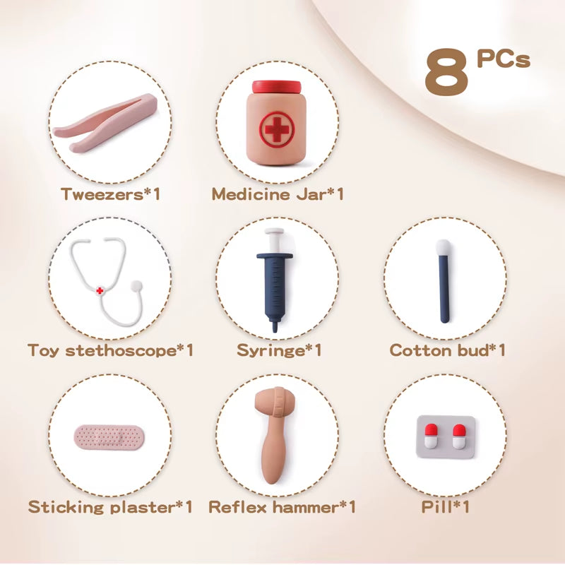 Doctor Toys Pretend Silicone Play Doctor Kit Food Grade Safety Nurse Set for Girls Boys Toddler Games Learning Toy Baby‘S Gift