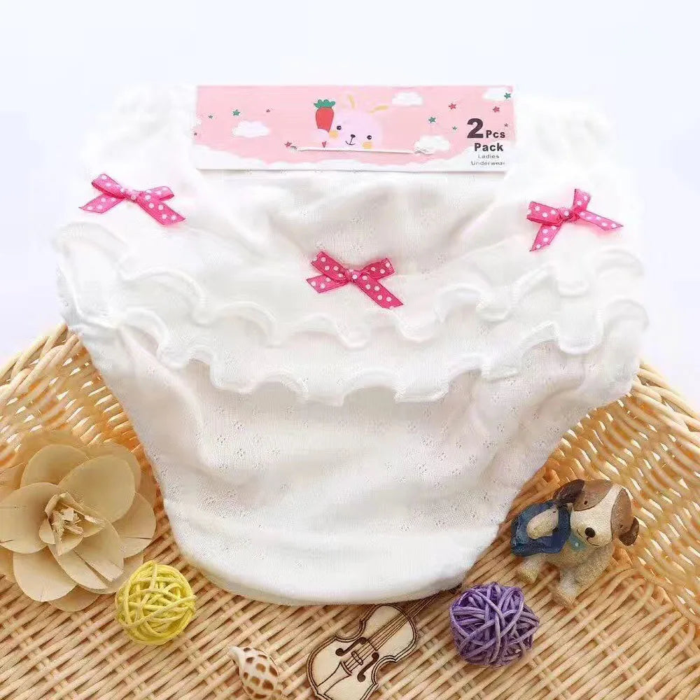 2 Pcs/Set Baby Underwear Cotton Ruffled Bow Girl Panties Newborn Baby Girl Shorts Underwear 0-2 Years