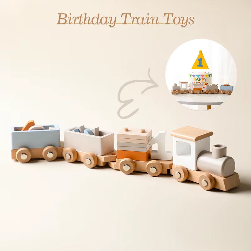 Montessori Toys Wooden Train Birthday Toy Baby Educational Toys Wooden Trolley Baby Learning Toys Number of Wood Baby Toys Gifts