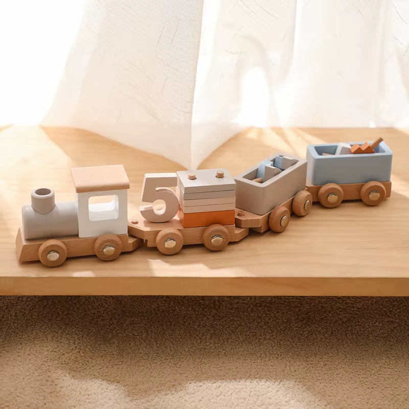 Montessori Toys Wooden Train Birthday Toy Baby Educational Toys Wooden Trolley Baby Learning Toys Number of Wood Baby Toys Gifts