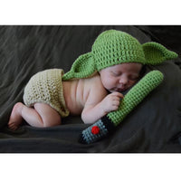 D7YD Baby Photo Props for Yoda Wool Knitted Children Photo Clothing Hat Cosplay Dress Wool Hat Photo Decoration