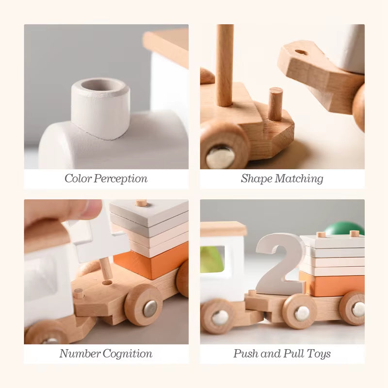 Montessori Toys Wooden Train Birthday Toy Baby Educational Toys Wooden Trolley Baby Learning Toys Number of Wood Baby Toys Gifts