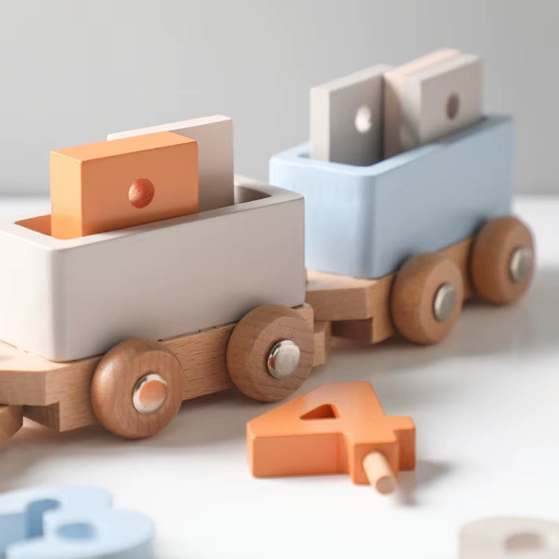Montessori Toys Wooden Train Birthday Toy Baby Educational Toys Wooden Trolley Baby Learning Toys Number of Wood Baby Toys Gifts